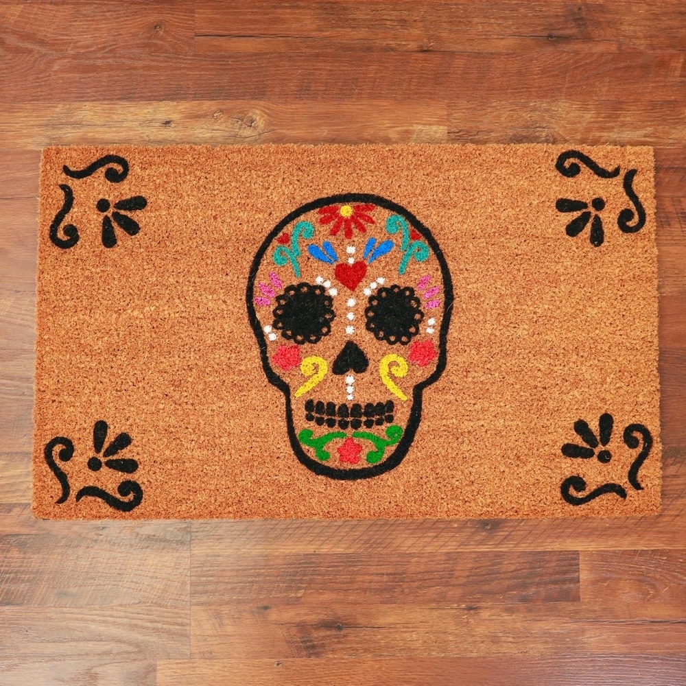 Sugar skull day of the dead doormat.